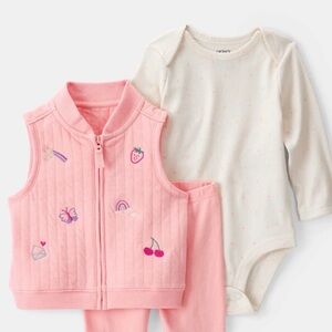 NWT Baby 2-Piece Fruit Embroidered Little Vest Set - Pink/Ivory 18 months